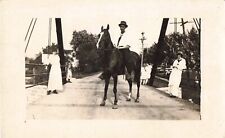 Man Sitting on Horse Women Posing Photo Steel Bridge Ohio 1915 RPPC B603 picture