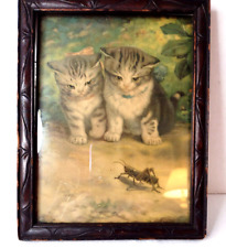 Antique Kittens Grasshopper framed 1920's/30's Antique Frame 6