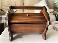 Wooden Brown Footed Sewing/Trinket Box Vintage Single Compartment 10”X 9.5” picture