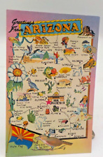 1960 Pictorial Tourist Landmark Map Greetings From Arizona Postcard picture