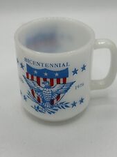 Vtg old GLASBAKE Milk Glass Mug USA Bicentennial 1776 1976 America Coffee Cup picture