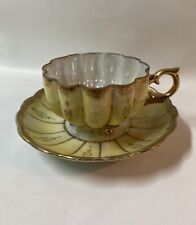 Royal Sealy Bone China Footed Teacup Saucer Unique Iridescent Finish Made Japan picture