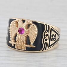 Vintage Scottish Rite Ring 10k Gold Masonic Eagle Lab Created Ruby Cigar Band picture