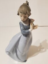 Vintage 1988 NAO LLADRO Girl On Windy Day With Flower Bouquet READ Repairs  picture