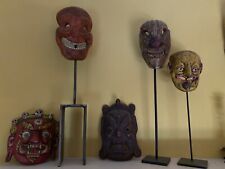 Rare Antique Lot of 5 Polychrome Tibetan Nepalese Bhairav Mahakala Masks picture