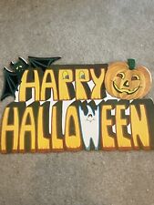 Vintage Flocked Halloween Wall Decorations Ghost Pumpkin Bat 2 Sided picture