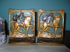 Antique The Knight armor horse bookends Galvano Bronze clad, original paint picture
