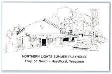 Hazelhurst Wisconsin WI Postcard Northern Lights Summer Playhouse Sketch c1960s picture