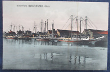 ca1910 Gloucester Massachusetts Ships Waterfront Hand Colored Postcard picture
