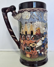 VTG Custom Beer Mug Stein Handcrafted 64 oz Stein Soldiers and Indians JM 1975 picture
