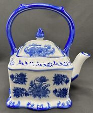 Blue & White Bombay Victorian Floral Porcelain Teapot w/ Handle EUC picture