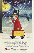 Clapsaddle New Year Boy Train Top Hat Pocket Watch Riddle Poem A/S PC Vtg 1911 picture