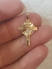 BEAUTIFUL VINTAGE 14K YELLOW GOLD JESUS CROSS PENDANT NECKLACE 1 Inch picture