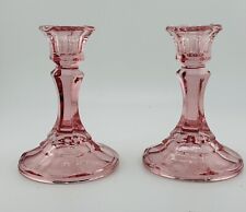 Vintage Pair Pink Glass Libby Candlestick Holders picture