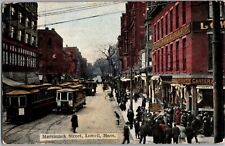 Merrimack Street, Street Cars Business District Lowell MA c1908 Postcard M39 picture