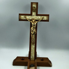 Vintage Sick Last Rites Crucifix Cross Faux Mother of Pearl Secret Compartment picture
