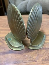 PAIR OF VINTAGE BRASS CLAM SHELL BOOK ENDS picture