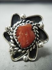 CHUNKY CORAL TWISTED STERLING SILVER VINTAGE NAVAJO RING picture