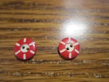Vintage Buttons 2 Small Red & White Wagon Wheel Look Tiny 7/16  picture