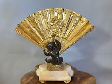 Rare Antique French 19th Century Bronze Marble Cherub Fan Vase picture