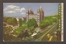 Old 1954 Vintage Mormon LDS Postcard Temple Tabernacle Salt Lake City Utah Hotel picture