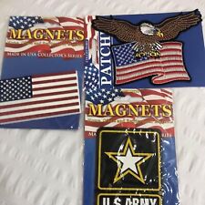 New Lot of 3 eagle iron on patch, army magnet, flag magnet picture