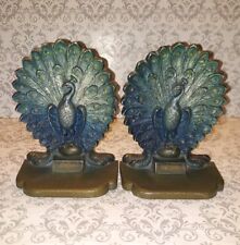 Antique Bradley & Hubbard Blue Peacock Book Ends picture