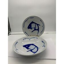 Set of Two Vintage Bowls Blue and White Koi Fish China picture