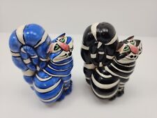 Vtg Cheshire Cat Salt And Pepper Shakers Swak Signed Lynda Corneille Blue Black picture