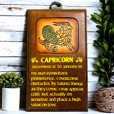 Wallace Berrie Wall Hanging Plaque Vintage Capricorn Zodiac Astrology Wood 1970s picture