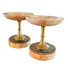 Pair of Antique French Tazzas Pink Veined & Green Marble w/ Beaded Round Base picture