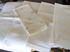 Lot of 5 Vintage Guest Hand Towels - Monogram - Huck Linen Damask, Embroidery picture