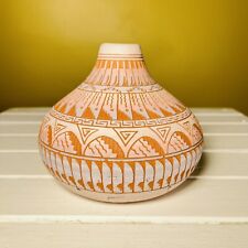 Vtg Native American Vase Etched Ceramic Pastel Pink Blue Terracotta 5