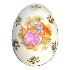 Vintage Limoges France Small Porcelain Egg Shaped Lovers Trinket Dish/Container picture