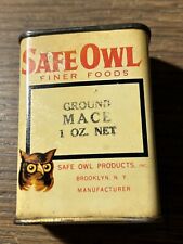 vintage SAFE OWL Mace Spice tin kitchen collectible advertising empty picture