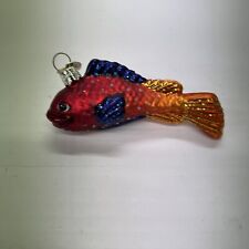 Fish Old World Christmas Glass Ornament Red Purple Dots Pattern about 3