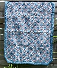 Vintage Handmade Baby Quilt Crib Blanket Blue Pink Hand Sewn Cotton 45x36 Floral picture