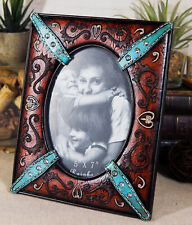 Western Floral Lace Turquoise Belt Faux Tooled Leather Easel Picture Frame 5