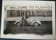 1941 Shell Gas Welcome To Florida Billboard/ Man 1937 Ford Conv. Original Photo picture