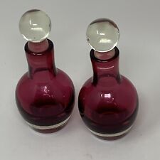 Two Dark Cranberry Ruby Red Glass Perfume Bottles Clear Ground Glass Stoppers picture