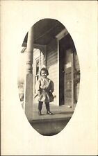 RPPC Cute chubby toddler on porch~ 1907-1914 vintage photo postcard picture