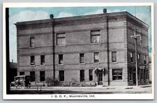 eStampsNet - Monroeville IN IOOF, Central Hotel, Vintage Car Blue Tint Postcard  picture
