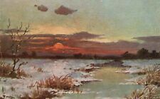 Vintage Postcard 1910's Beautiful Sunset Scene Countryside Field Stream Artwork picture