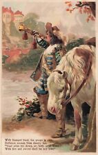 Beautiful White Horse & Soldier Blowing Horn c1909 Embossed Vintage Art Postcard picture