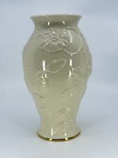 Lenox Tall Urn Table Vase Cream Embossed Raised Floral Relief Gold Trim Base 10