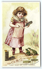 c1880 VICTORIAN TRADE CARD HIRES CURE SYRUP GIRL FROGS PA QUACK MEDICINE P4011 picture