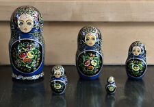 Russian Matryoshka Nesting Doll 5 Piece Set Signed Hand Painted Floral picture
