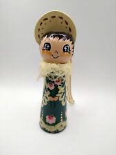  Little Wooden Angel Green with Lace an Wings Figurine 7: Tall picture