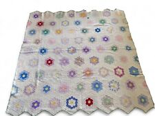Vtg Antique Grandma’s Flower Garden Handmade Quilt Cutter Distressed 79 x 93 picture