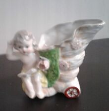 Vintage Chase Hand Painted Porcelain Cherub Figurine Vase - PLAYING FLUTE  picture